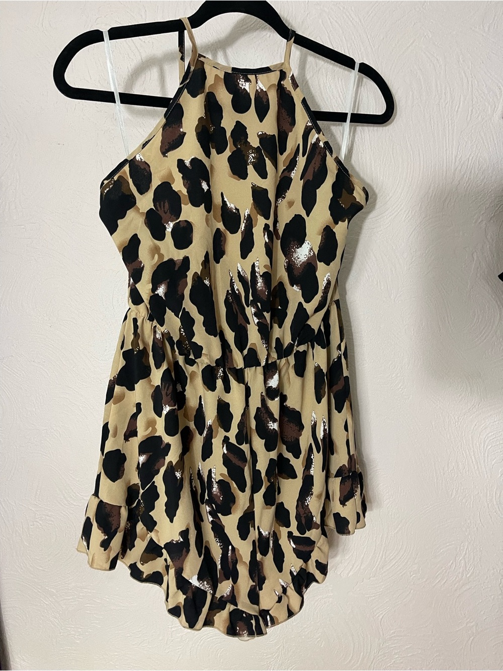 SHEIN Beige Halter Romper with Black and Brown Leopard Spots